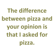 the difference between pizza and your opinion is that I asked for pizza DG0154SRCS