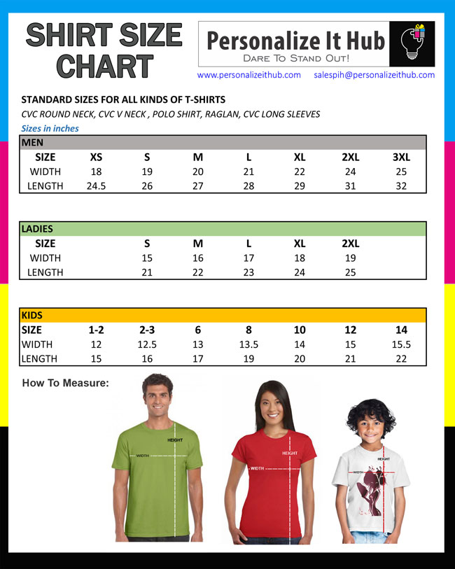 Size Chart T-Shirts Polo Shirts